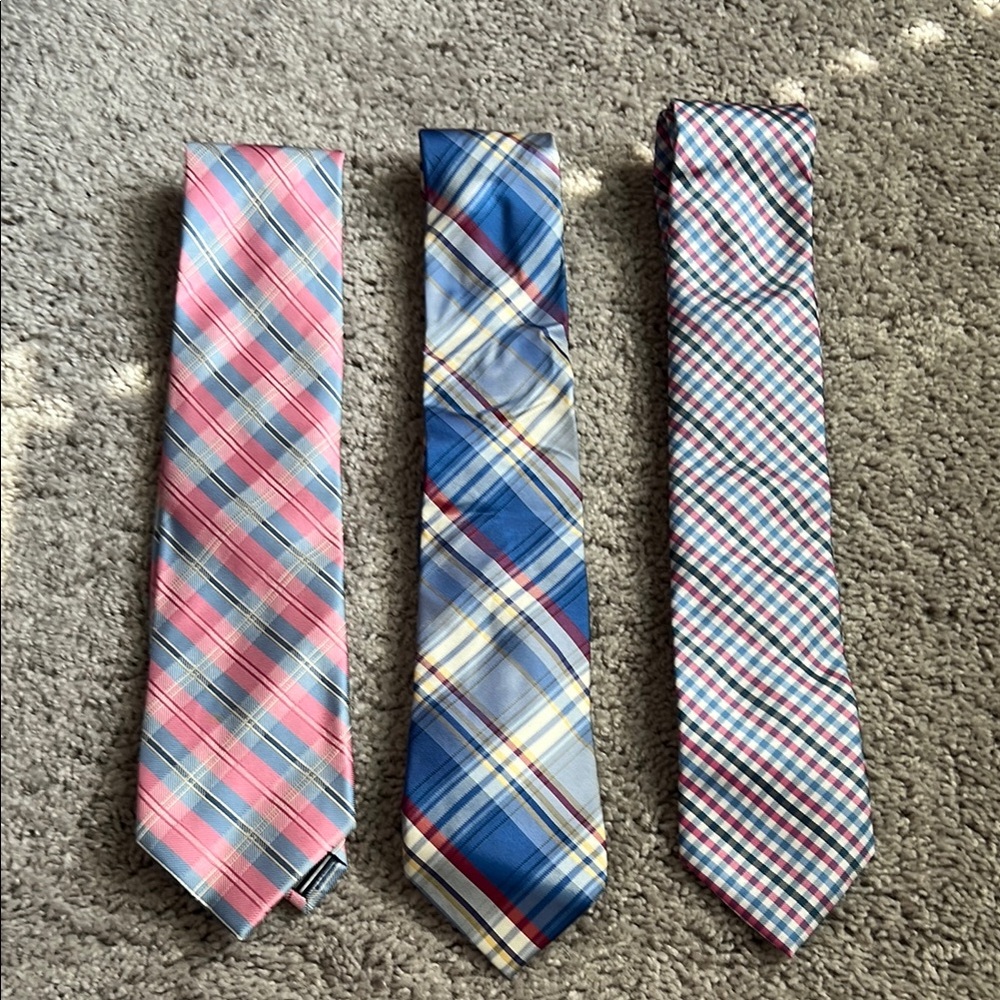 EUC Men's Plaid Ties Set Pink and Blue